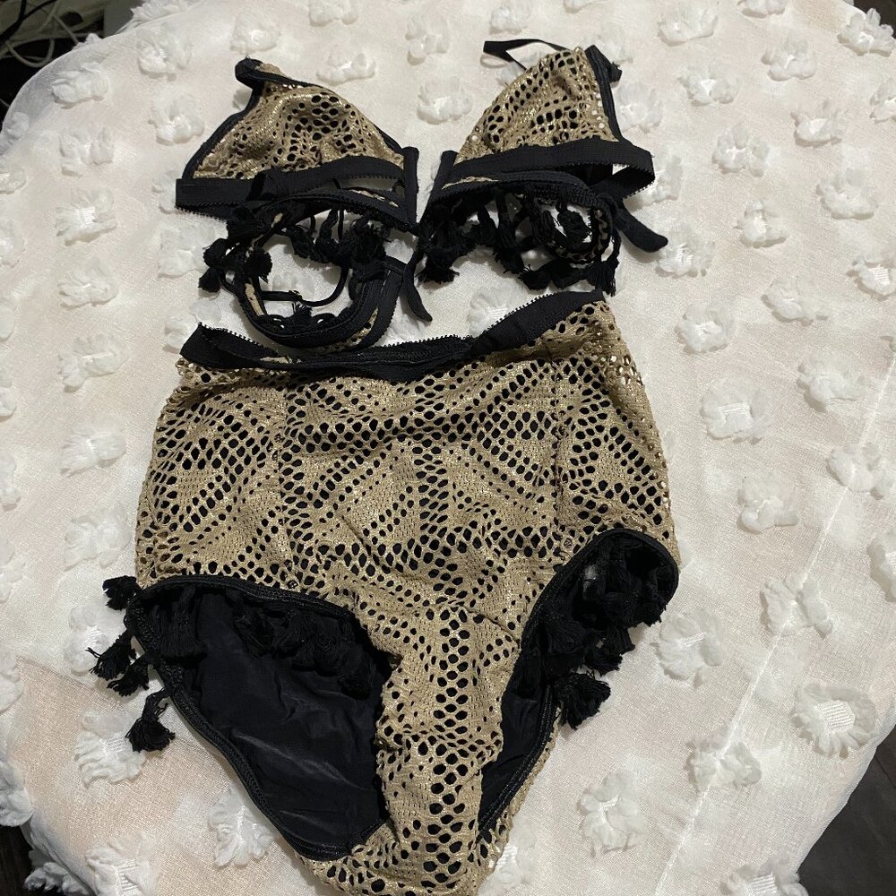 EastWest label super high waisted stretchyBra top with gold